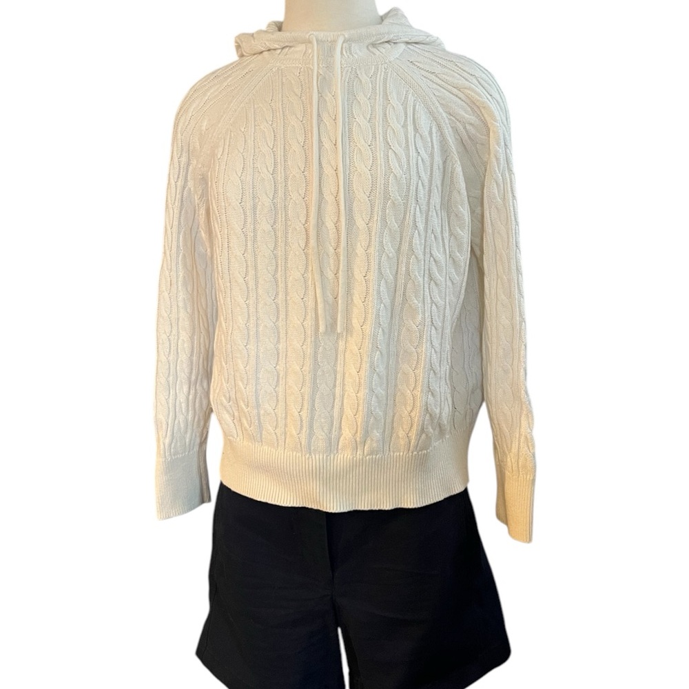 J Crew Cashmere and Cotton Cream Cable Knit Hoodie